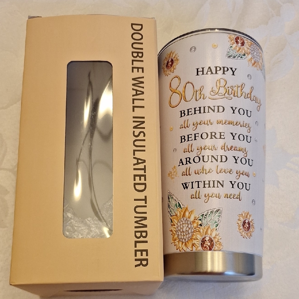 Happy 80th Birthday Insulated Tumbler - Floral Design